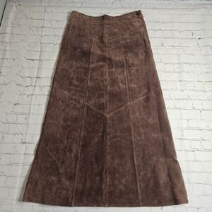 Vintage Saguaro Brown Leather Suede Maxi Skirt Paneled A-Line Boho Western SZ 8